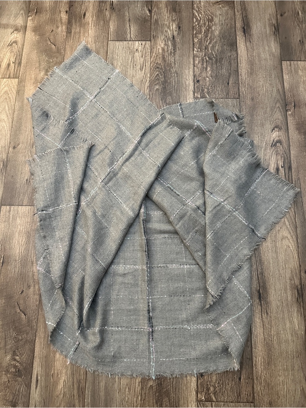 Gray Windowpane Plaid Oversized Blanket Scarf Soft Fringe Korean Wrap